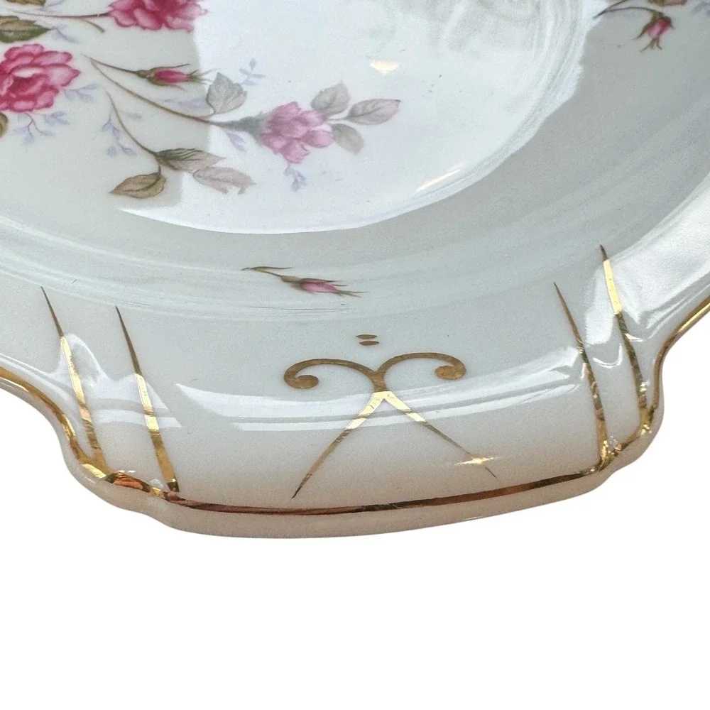 Laurel Teito China Floral Serving Platter Pink Roses Gold Oval 17.5